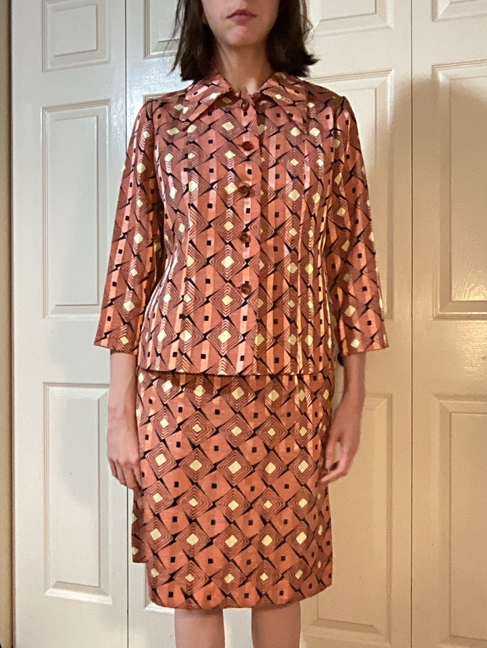 Vintage 1950s Pink Handmade Skirt Suit